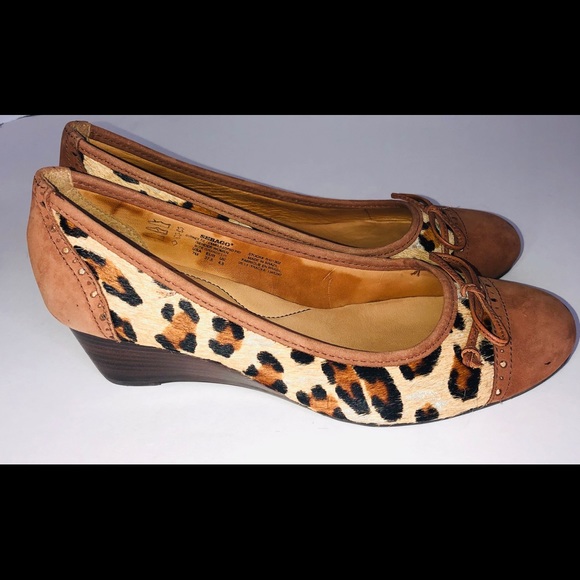 Sebago Camel Leopard Animal Print Wedge Heel 7 - Picture 3 of 13